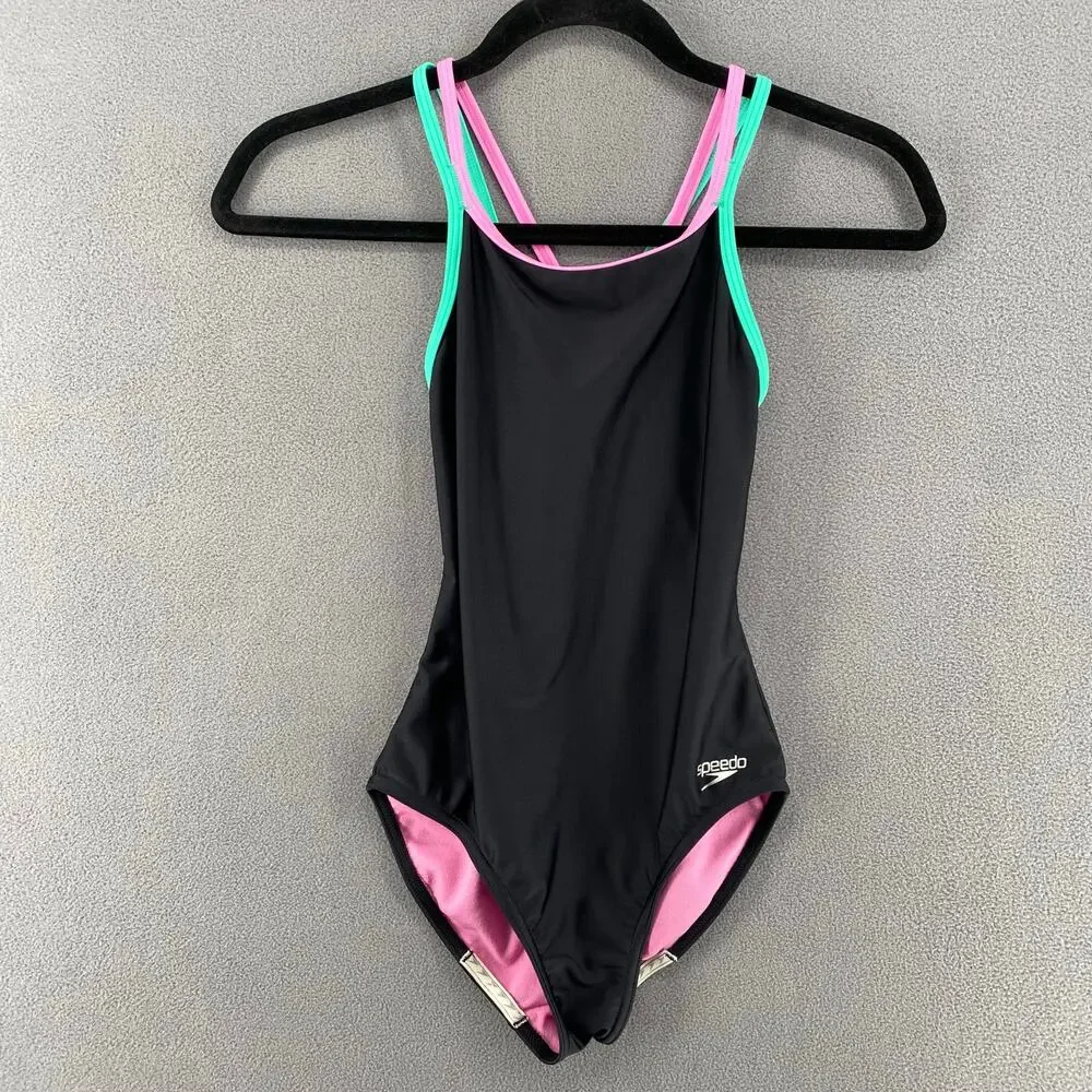 Speedo Black One Piece Swimsuit Girls 12‎ Cross Back Straps
